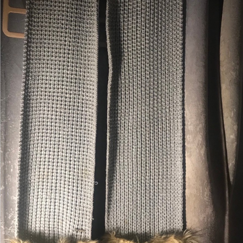 Michael Kors Gray Knit Scarf with Faux Fur Accent